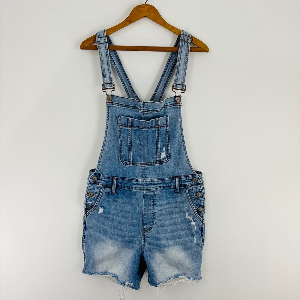 Judy Blue Los Angeles Womens XL Light Wash Distressed‎ Denim Shortalls Overalls